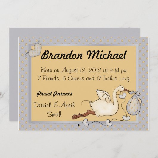 Blue Bundle of Joyベビー 案内状 (正面/裏面)