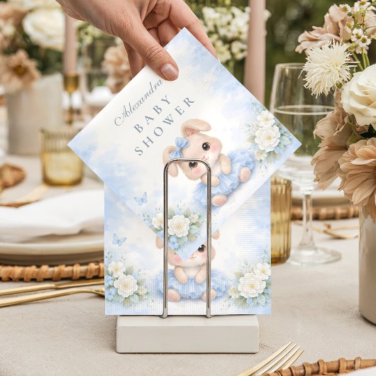 Blue Bunny Floral Baby Shower スタンダードカクテルナプキン