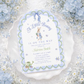 Blue Bunny Rabbit Gingham Baby Shower 招待状