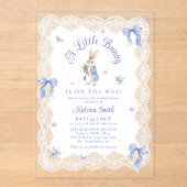Blue Bunny Rabbit Lace Baby Shower アクリル招待状 (正面)