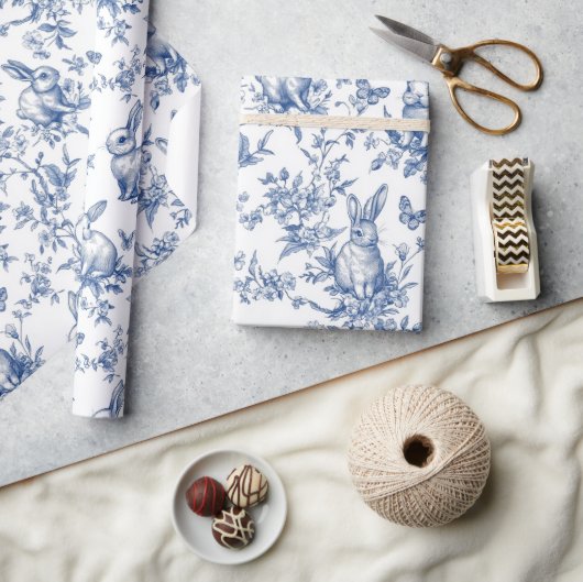 Blue Bunny Rabbit Vintage Baby Shower ラッピングペーパー (クラフト)
