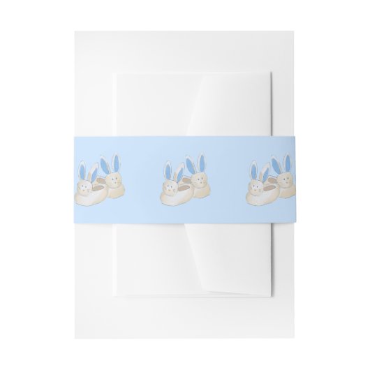Blue Bunny Slipper Baby Shower Sleepover Party 招待状ベリーバンド (正面例)