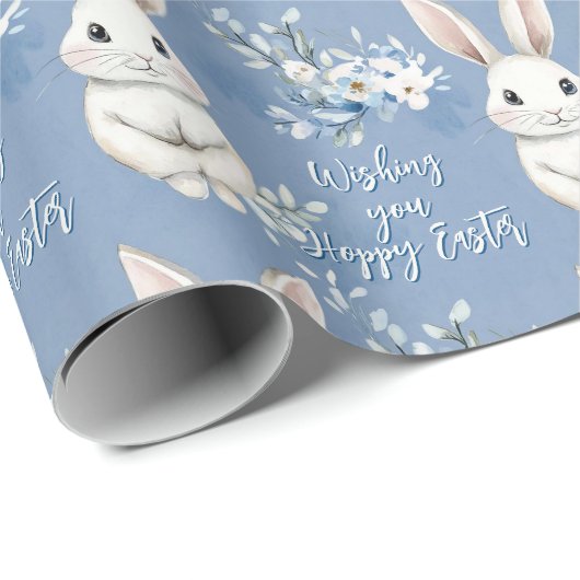 Blue Bunny Wishes – Custom Easter Wrapping Paper ラッピングペーパー (ロールコーナー)
