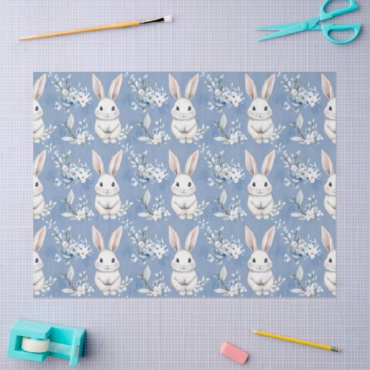 Blue Bunny Wishes – Custom Easter Wrapping Paper 薄葉紙 (クラフト)