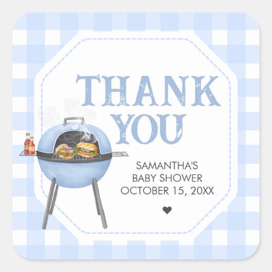 Blue Burger BBQ Baby Shower スクエアシール (正面)