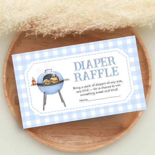 Blue Burger BBQ Baby Shower Diaper Raffle エンクロージャーカード