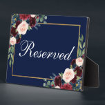 Blue Burgundyフローラ結婚の予約済み5x7テーブル フォトプラーク<br><div class="desc">水彩フローラブルゴーニュMarsalaブルー金ゴールドの結婚予約5x7テーブルプラーク</div>