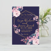Blue Burgundy Navy Gold Blush Pink Wedding  招待状 (スタンド正面)