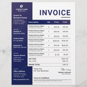 Blue Business モダン Invoiceの売上入金型枠 チラシ