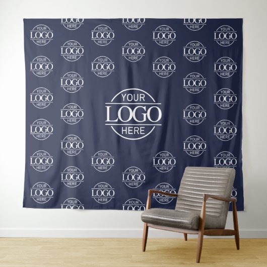 Blue Business Logo Step & Repeat Backdrop Banner タペストリー (インサイチュ(横))
