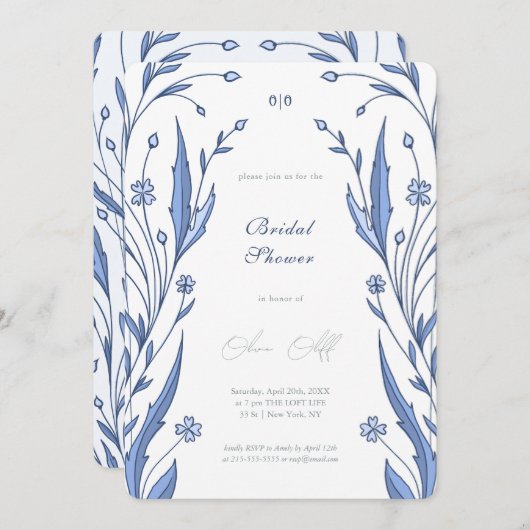 Blue Buttercup Bridal Shower 招待状 (正面/裏面)