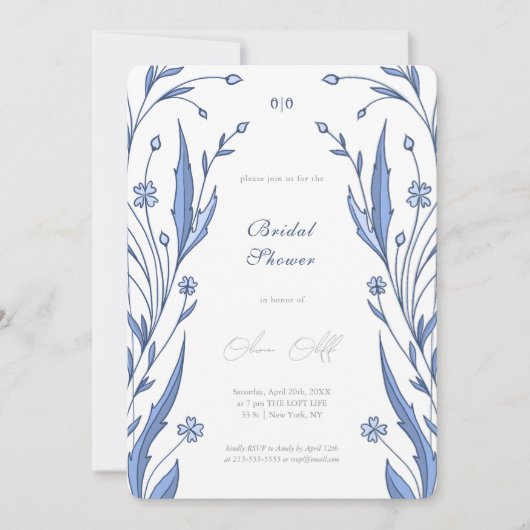 Blue Buttercup Bridal Shower 招待状 (正面)