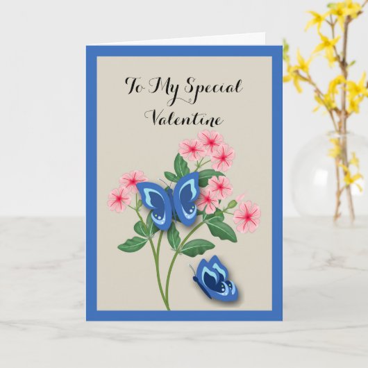 Blue Butterflies among Flowers Valentine カード (黄色い花)