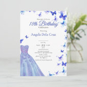 Blue Butterflies And Dress 18th Birthday Debut 招待状 (スタンド正面)