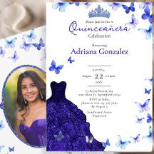 Blue Butterflies Dress Tiara Photo Quinceanera