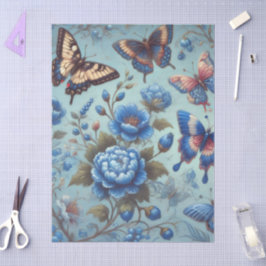 Blue Butterflies & Florals – Whimsical Decoupage 薄葉紙