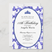 Blue Butterflies Glam 18th Birthday Debut 招待状 (正面)