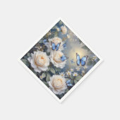 Blue Butterflies On White Roses and Daisies スタンダードカクテルナプキン (角)