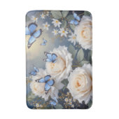 Blue Butterflies On White Roses and Daisies バスマット (正面縦)