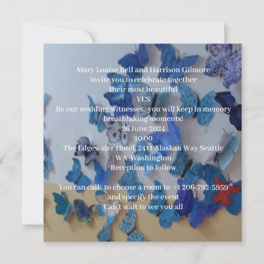Blue Butterflies Wedding Invitation 招待状 (正面)
