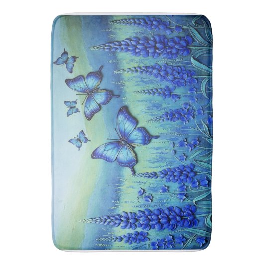 Blue Butterflies with Blue Flowers, バスマット (正面縦)