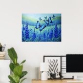 Blue Butterflies with Blue Flowers, ポスター (ホームオフィス)