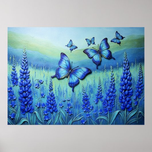 Blue Butterflies with Blue Flowers, ポスター (正面)