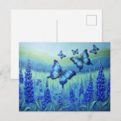 Blue Butterflies with Blue Flowers, ポストカード (正面/裏面)