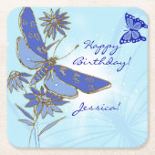 Blue Butterfly スクエアペーパーコースター (正面)