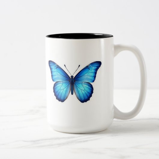 “Blue Butterfly Aesthetic Mug – Elegant Design” ツートーンマグカップ (右)
