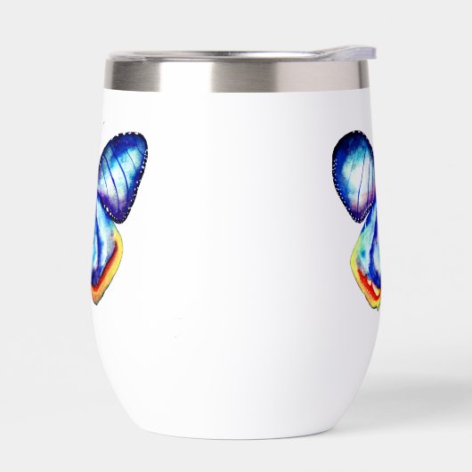 Blue Butterfly Art  Frosted Glass Mug (左面)