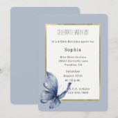 Blue Butterfly Birthday 招待状 (正面/裏面)