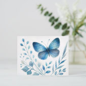 Blue Butterfly Botanical Watercolor ポストカード (スタンド正面)