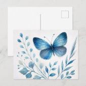 Blue Butterfly Botanical Watercolor ポストカード (正面/裏面)