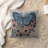 Blue butterfly cream floral mom pillow クッション (ブランケット)