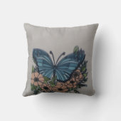 Blue butterfly cream floral mom pillow クッション (裏面)