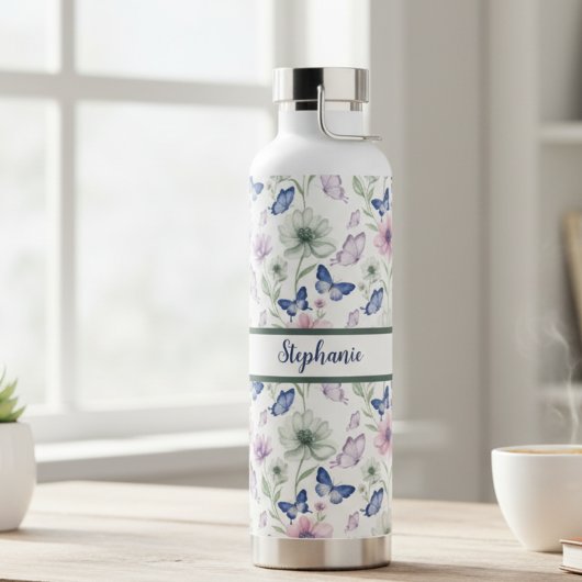 Blue Butterfly Floral Bottle – Soft Garden Gift ウォーターボトル