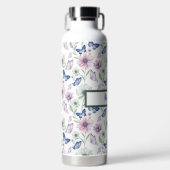 Blue Butterfly Floral Bottle – Soft Garden Gift ウォーターボトル (正面)