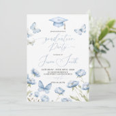 Blue Butterfly Floral Graduation Invitation 招待状 (スタンド正面)