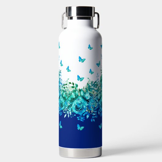 Blue Butterfly Floral Water Bottle ウォーターボトル (正面)