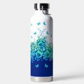 Blue Butterfly Floral Water Bottle ウォーターボトル (左面)