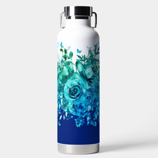 Blue Butterfly Floral Water Bottle ウォーターボトル (正面)
