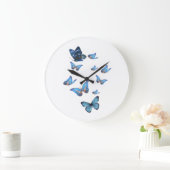 Blue Butterfly Garden Wall Clock – Elegant Nature ラージ壁時計 (ホーム)