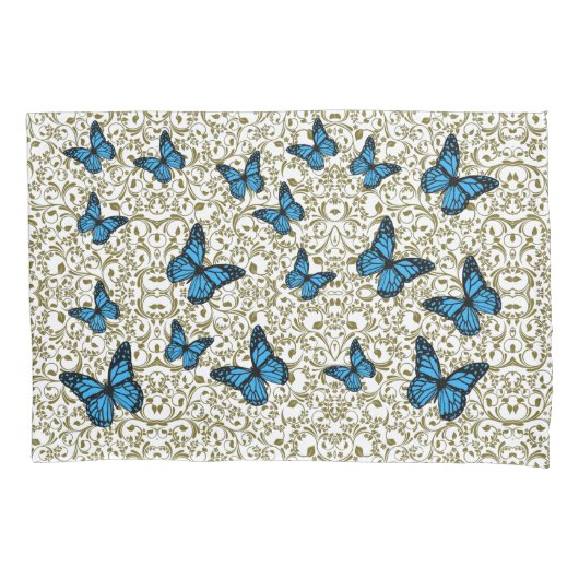 Blue butterfly gold garden 枕カバー (正面)