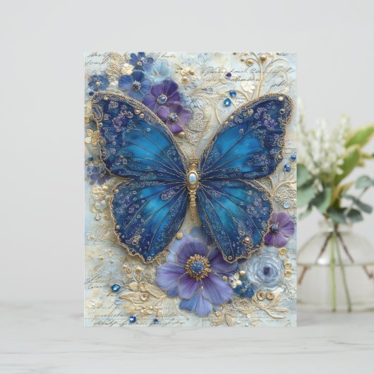 Blue Butterfly Junk Journal Scrapbook Paper (スタンド正面)