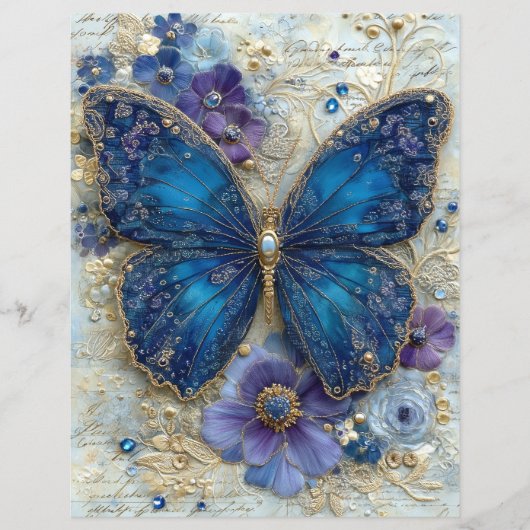 Blue Butterfly Junk Journal Scrapbook Paper (正面)