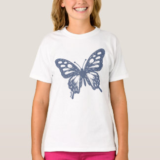 Blue Butterfly Minimal Nature Art by Papil Tシャツ