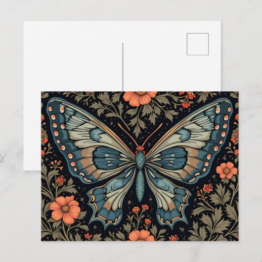 Blue Butterfly Orange Flowers ポストカード (正面/裏面)