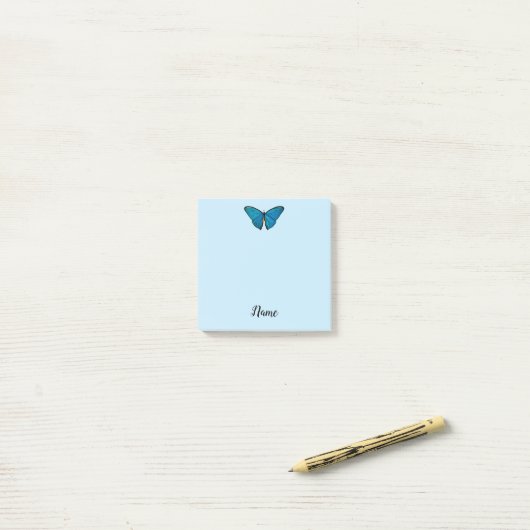 Blue Butterfly Post It Note Pad Personal Name ポストイット (デスク上)
