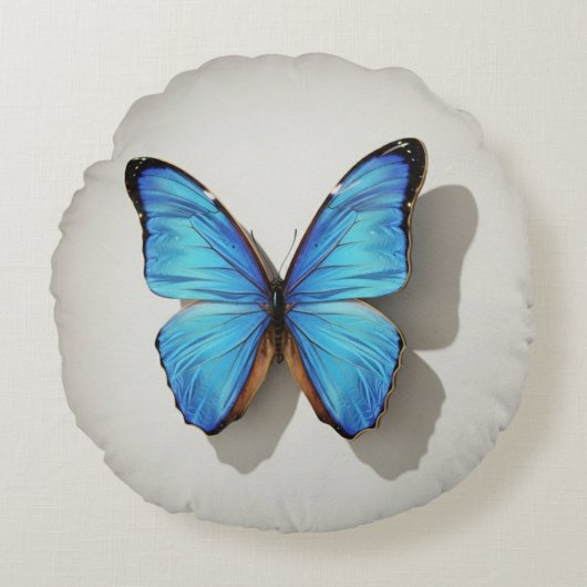 Blue Butterfly Round Pillow Nature Inspired Decor ラウンドクッション (正面)